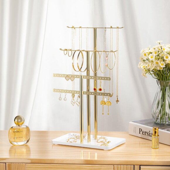 Sturdy 14.5” Gold Jewelry Stand - Modern Organizer for Earrings and Bracelets - Picture 7 of 7